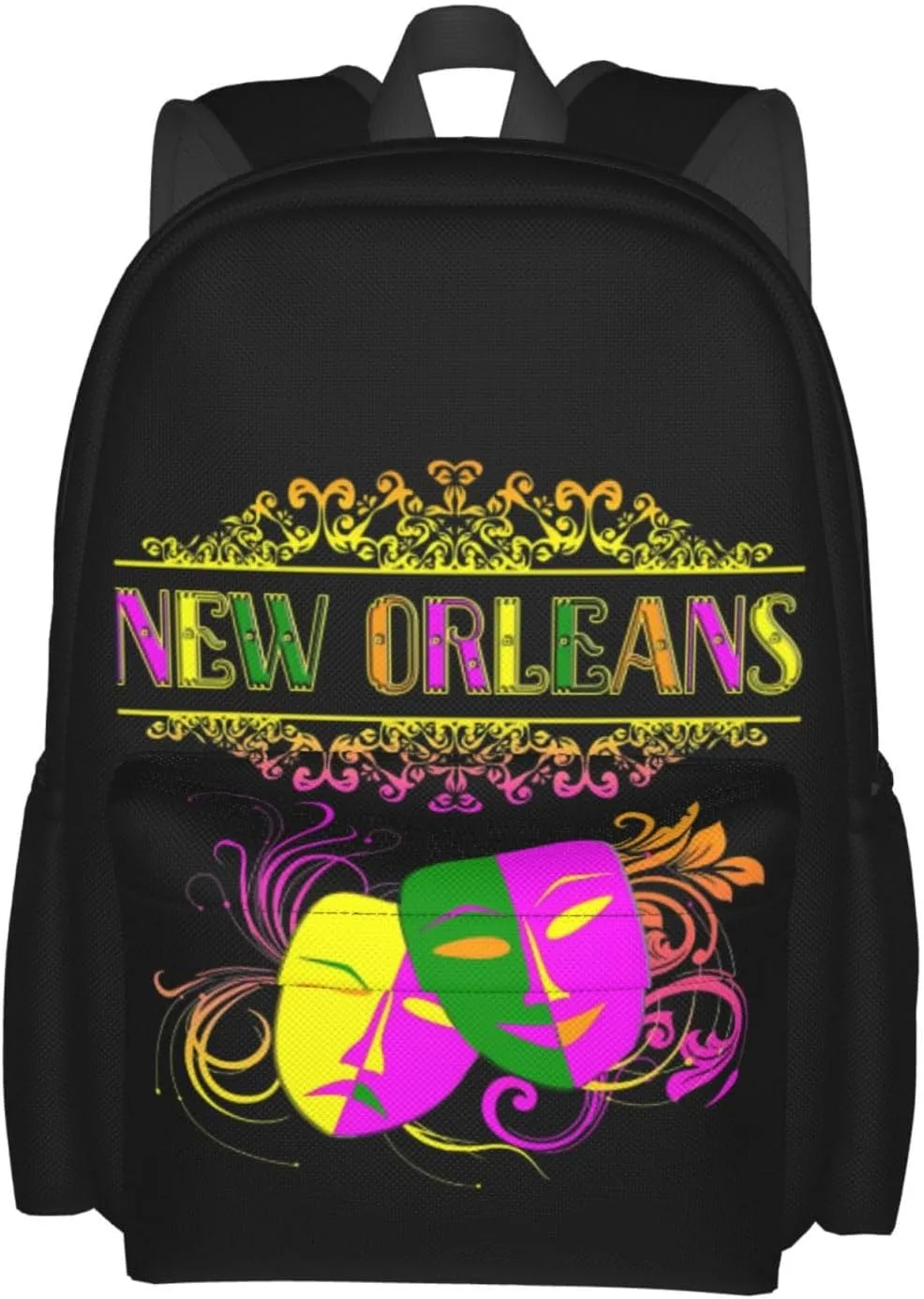 New Orleans Mardi Gras Mask Backpack Casual Laptop Backpack Large Capacity Double Shoulder Bag Travel Daypack For Women Men