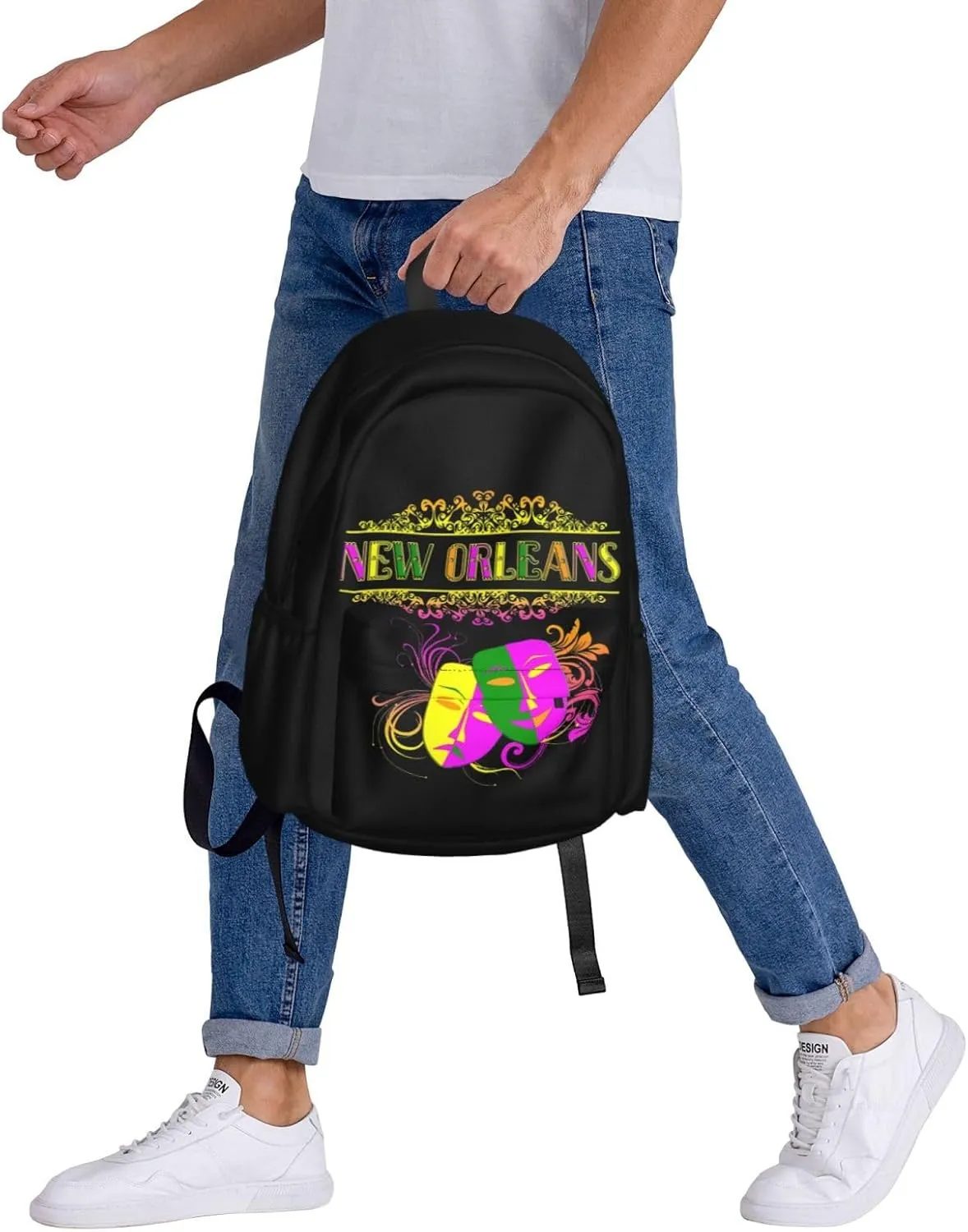New Orleans Mardi Gras Mask Backpack Casual Laptop Backpack Large Capacity Double Shoulder Bag Travel Daypack For Women Men