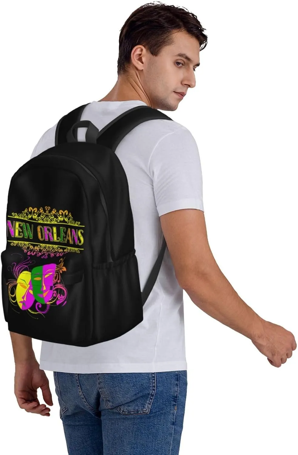 New Orleans Mardi Gras Mask Backpack Casual Laptop Backpack Large Capacity Double Shoulder Bag Travel Daypack For Women Men