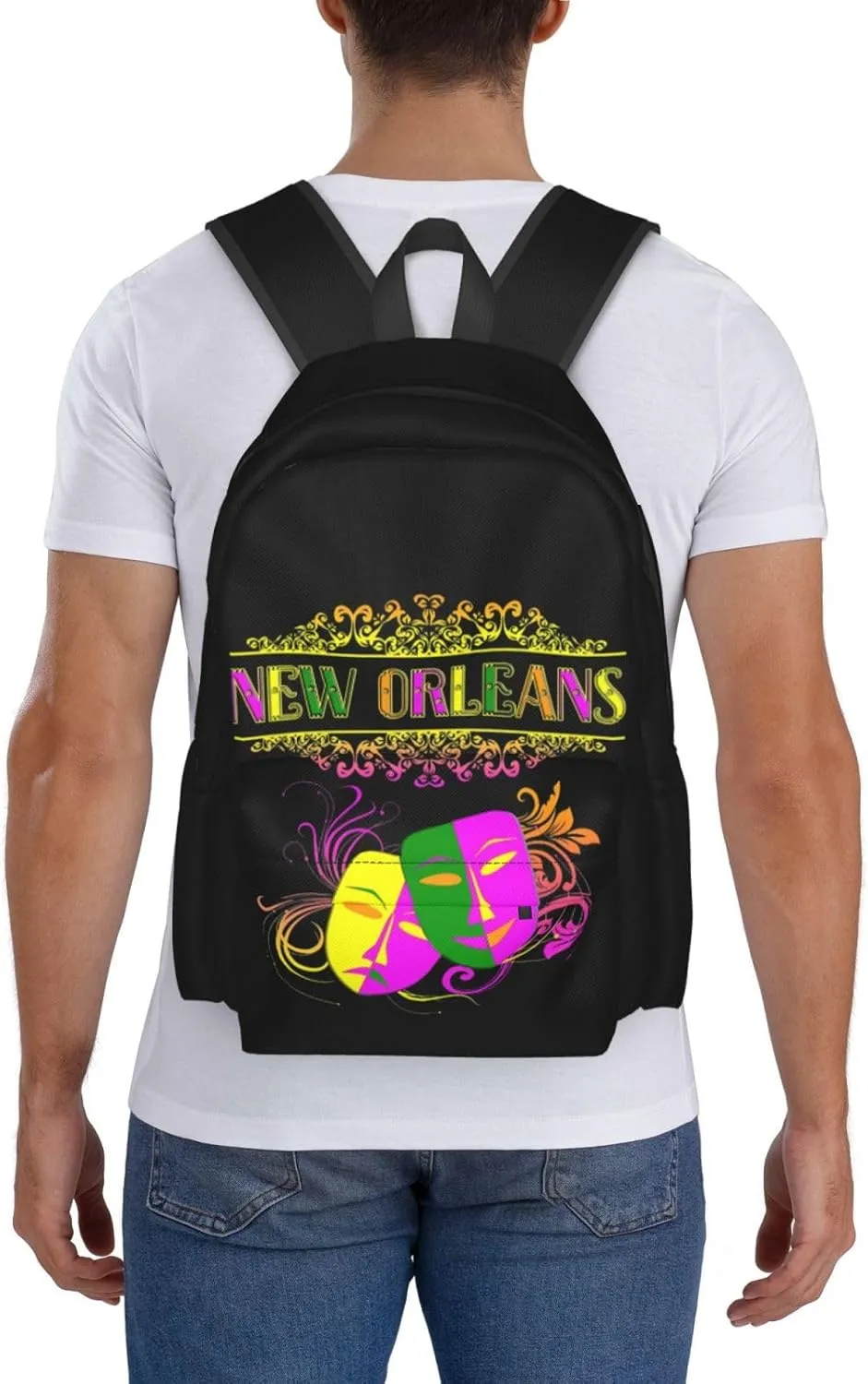 New Orleans Mardi Gras Mask Backpack Casual Laptop Backpack Large Capacity Double Shoulder Bag Travel Daypack For Women Men
