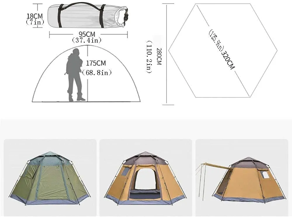 NIEH 5-8 Person Fully Automatic Hexagon Camping Tent Instant Tents Sun Shelter Waterproof for Outdoor Sports Hiking Travel Rainfly