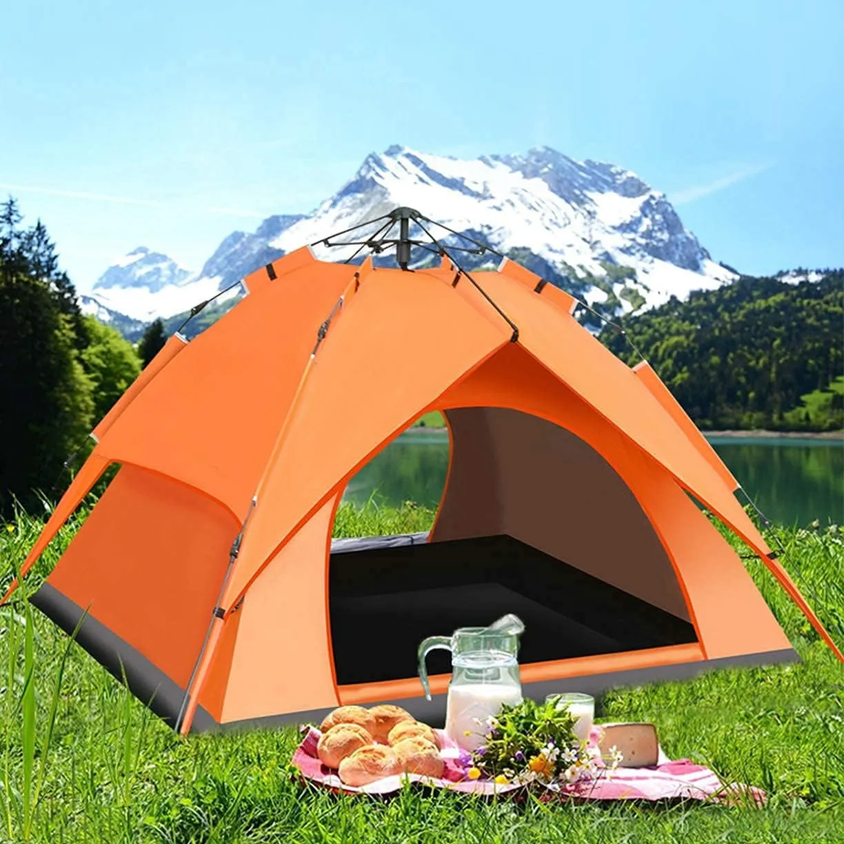 NIEH Outdoor Camping Tent Family Waterproof Camping Tents Easy Setup with Moisture-Proof pad Tent Sun Shade 2/3／4 Person