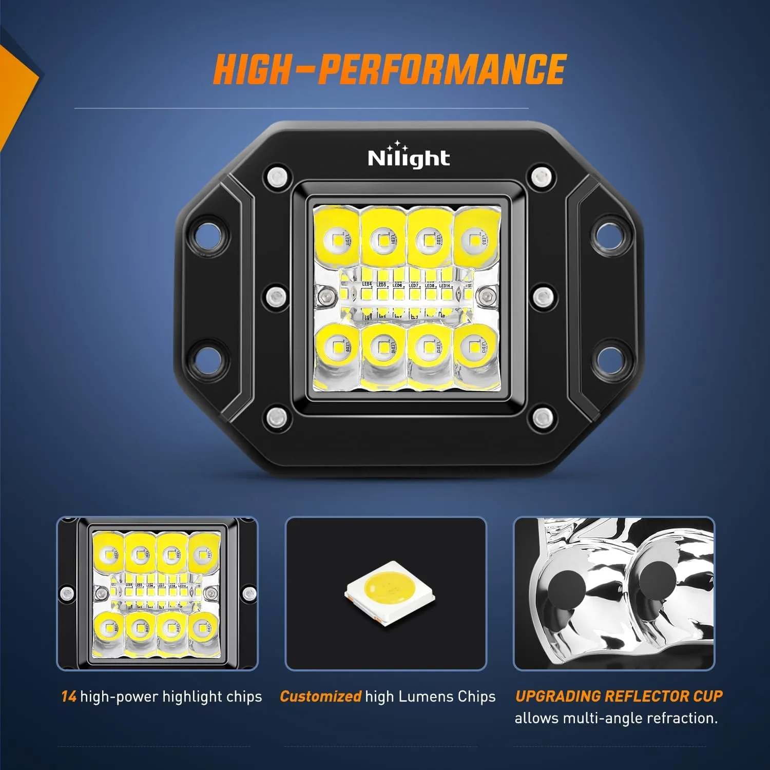Nilight 4PCS 42W Flush Mount LED Pods Spot Flood Combo Beam Driving Light Backup Light Reverse Light Grill Mount Light with 16AWG LED POD Lights Wiring Harness Kit -4 Leads