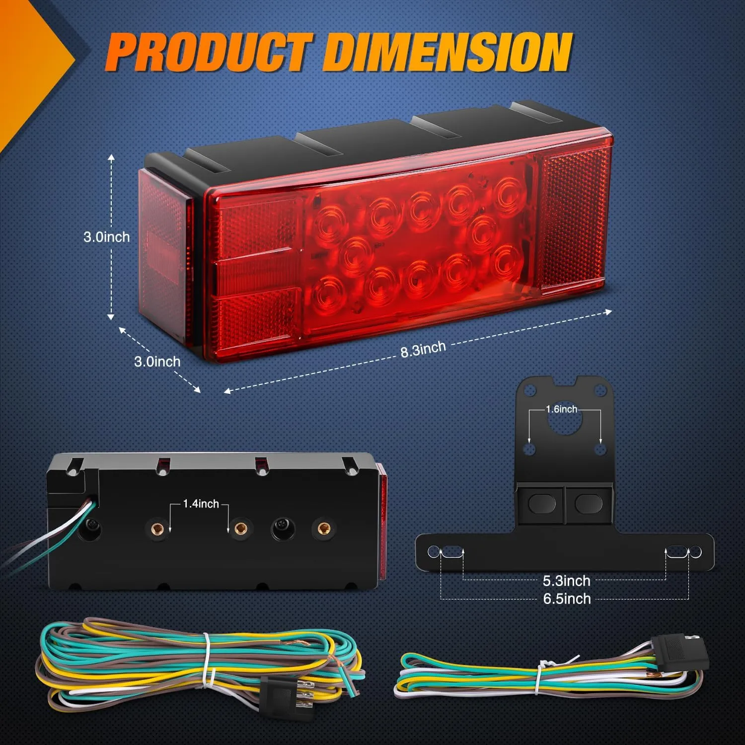 Nilight LED Trailer Light Kit 2 PCS Red Rectangular Stop Turn Tail License Lights 3.9 Inch Amber Side Marker Taillights 9 LEDs ID Bar For 12V RV Truck Marine Boat Snowmobile