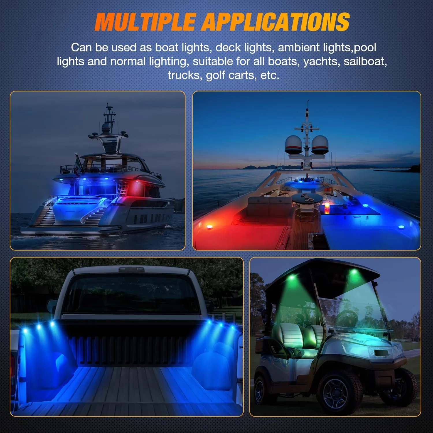 Nilight Marine Boat Light 4 PCS 10LED RGB Wireless Cabin Ambiance Multi Color Exterior Deck Lights Remote Control Submersible for Pontoon Sailboat Yacht Skeeter Fishing Bass Boats