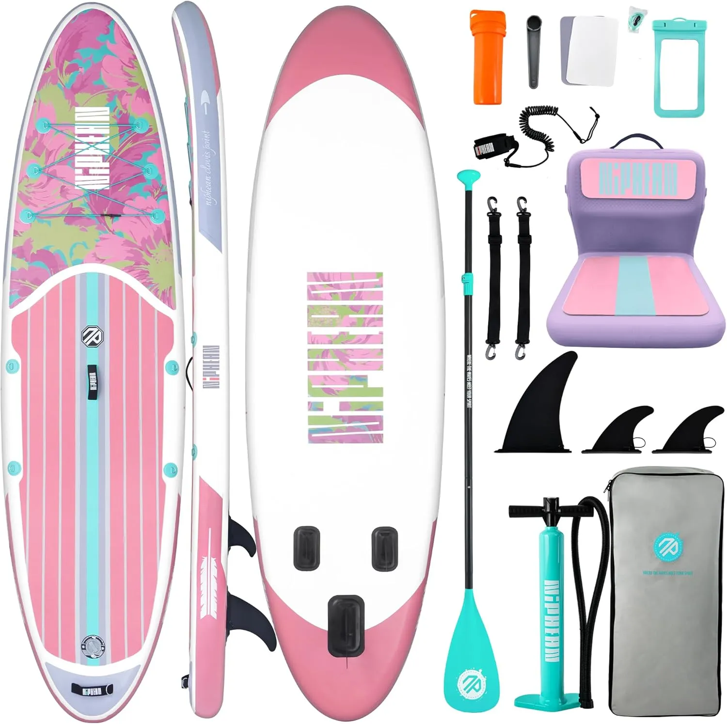 Niphean Inflatable Stand Up Paddle Board with StabilTrac Fin Design and Durable SUP Accessories, Inflatable Kayak Seat with Back Support, Sturdy Paddle Board Seat