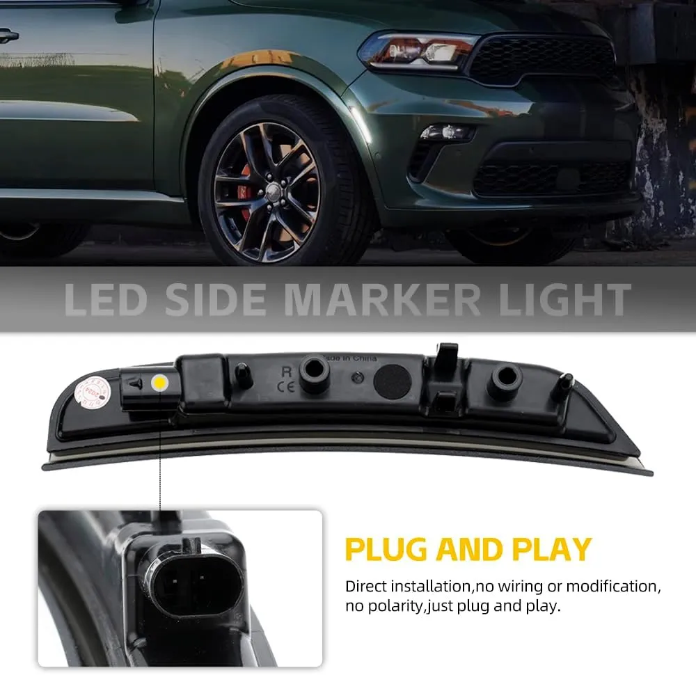 NJSBYL 2pcs Durango LED Side Marker Light Compatible with 2021 2022 2023 2024 Dodg'e Durango Front Bumper Fender Sidemarker Lamp Xenon White Full LED Turn Signal Light Kit Smoke Lens Assembly