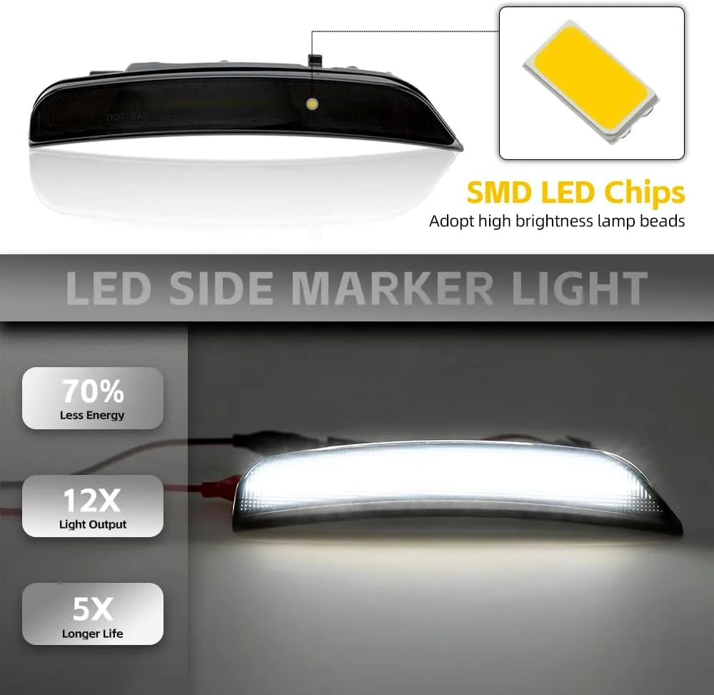 NJSBYL 2pcs Durango LED Side Marker Light Compatible with 2021 2022 2023 2024 Dodg'e Durango Front Bumper Fender Sidemarker Lamp Xenon White Full LED Turn Signal Light Kit Smoke Lens Assembly