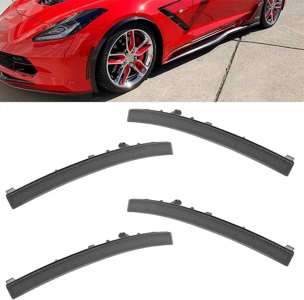 NJSBYL Smoked Lens Corvette C7 LED Front Rear Side Marker Lamps for 2014 2015 2016 2017 2018 2019 Chevy Corvette Grand Sport Stingray Z06 ZR1 Red Amber LED Turn Singal Light Kits Sidemarker Lamps