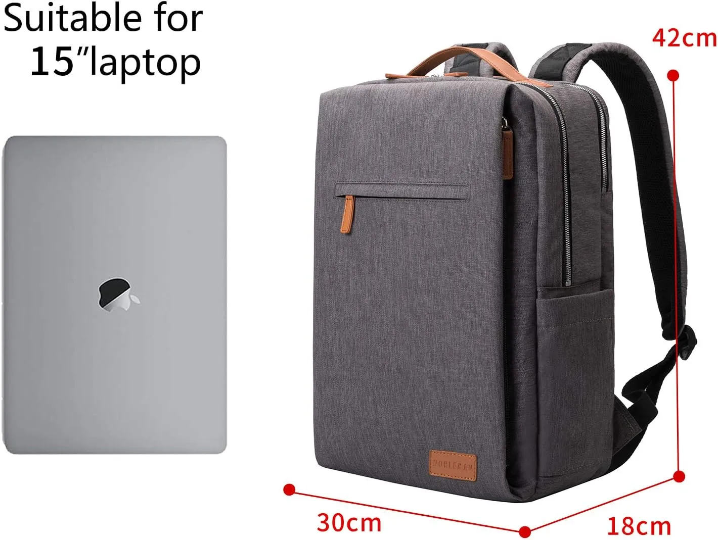 NOBLEMAN Backpack For Women Men, Business Backpacks, Water-resistent college Backpack, 15.6 Inch Laptop Backpack with USB charging port for traveling(Grey)