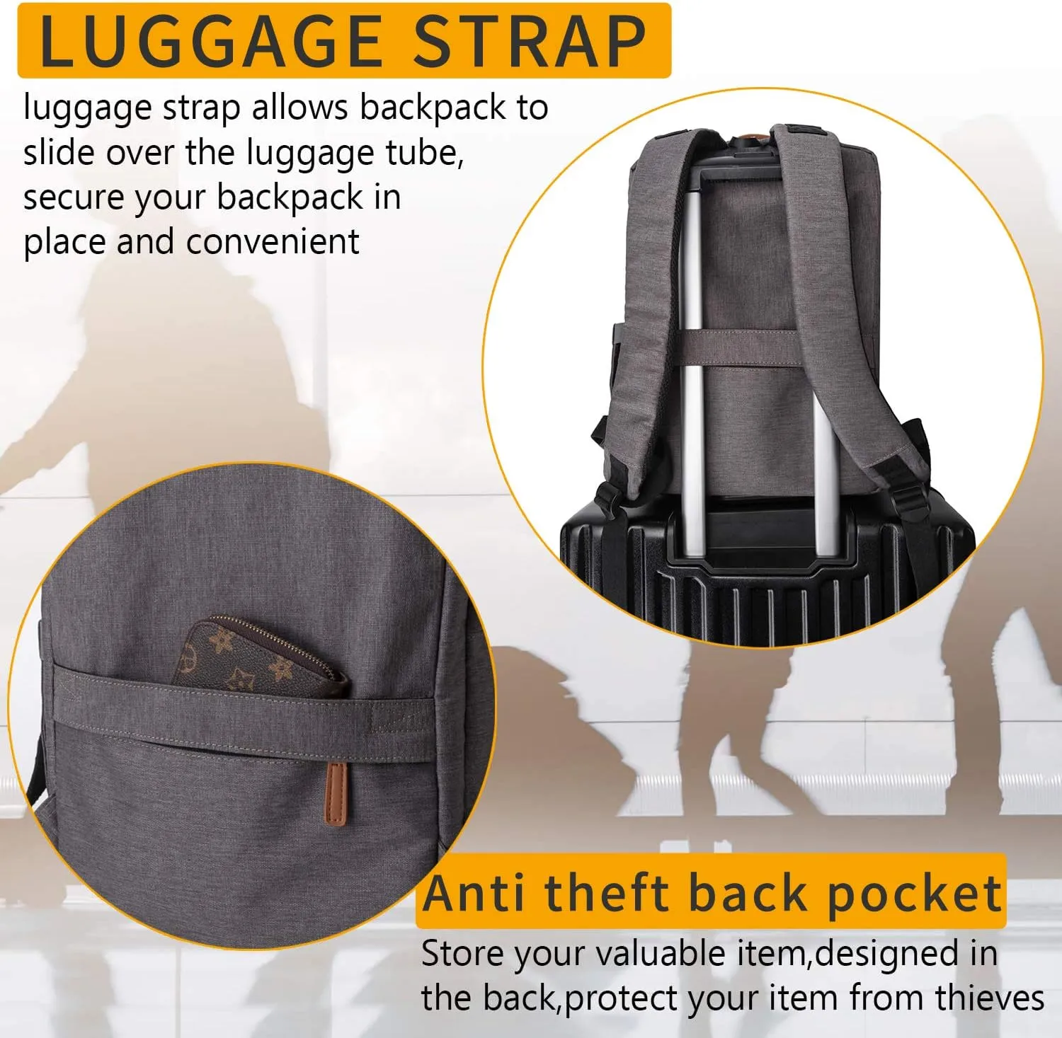 NOBLEMAN Backpack For Women Men, Business Backpacks, Water-resistent college Backpack, 15.6 Inch Laptop Backpack with USB charging port for traveling(Grey)