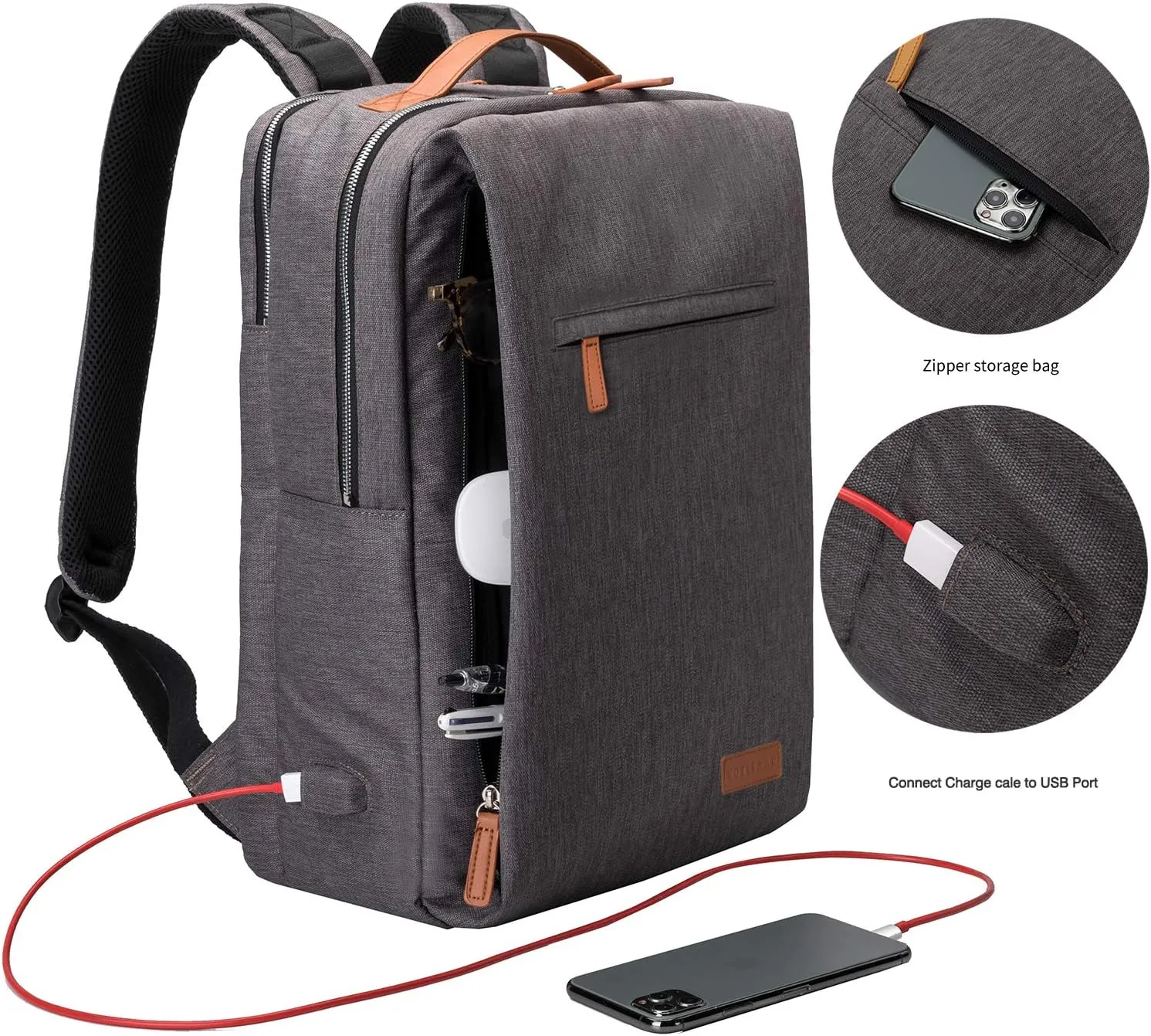 NOBLEMAN Backpack For Women Men, Business Backpacks, Water-resistent college Backpack, 15.6 Inch Laptop Backpack with USB charging port for traveling(Grey)