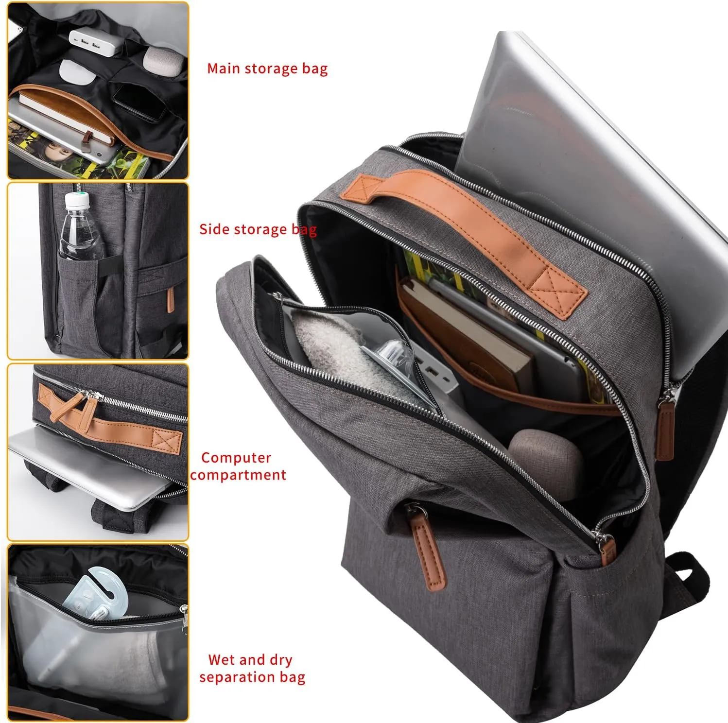 NOBLEMAN Backpack For Women Men, Business Backpacks, Water-resistent college Backpack, 15.6 Inch Laptop Backpack with USB charging port for traveling(Grey)