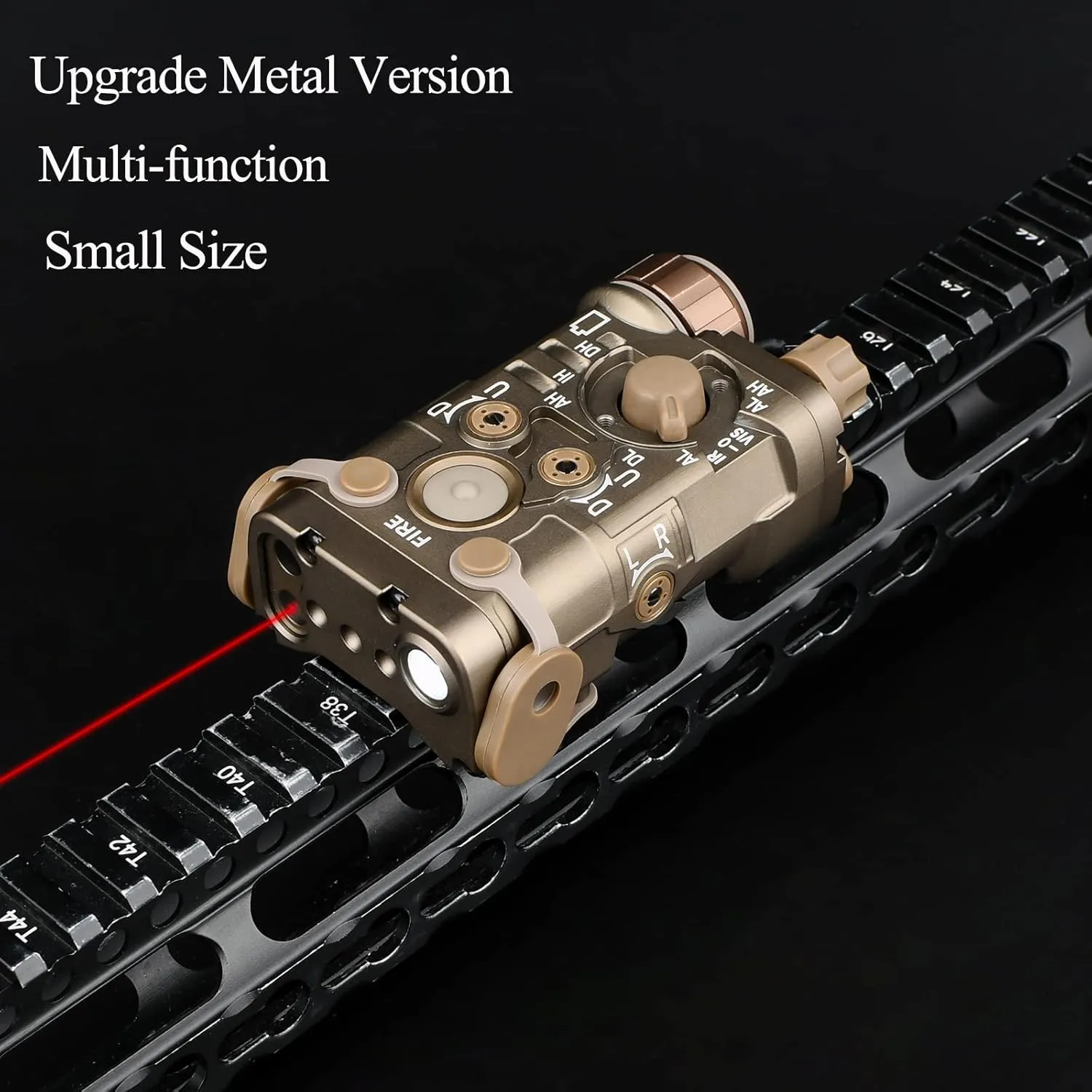 NOBUHIRO Upgrade Metal Airsoft PEQ Box Tactical Aiming Laser Sight, 10 Modes with Red/Green Laser White Light IR Laser for Strobe/Constant/Momentary Modes, Fit for AEG GBB CQB Picatinny Rail