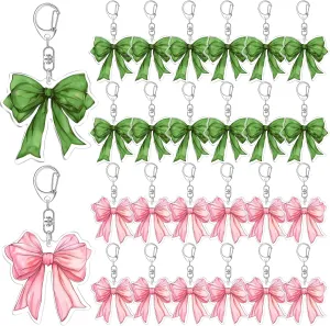 Nosiny 24 Pcs Pink and Green Party Decorations Witch and Princess Keychains, Green and Pink Coquette Bow Keychains for Enchanted Birthday Party Favors Supplies, Witch Magic Theme Gifts