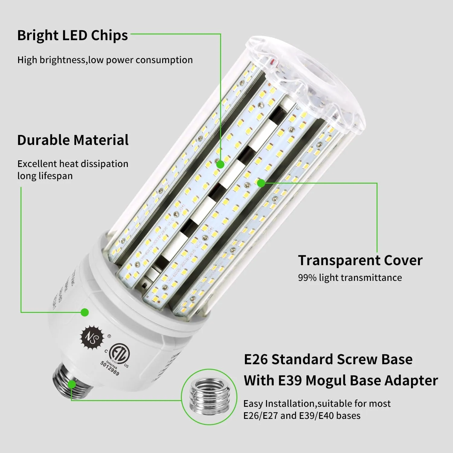 NS 100W LED Cob Corn Light Bulbs,5000K,AC110-277V,16000lm,E26/E39 Base,LED Replacement Metal Halide HID CFL for Commercial Industrial Lighting Warehouse High Bay Light Fixture Garage Workshop