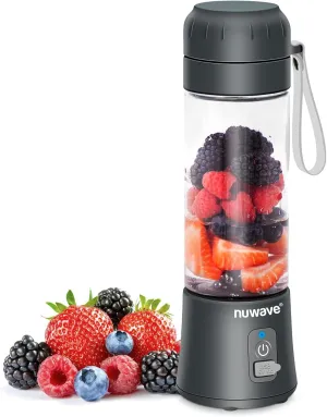 Nuwave Portable Blender, Personal Blender with USB-C Rechargeable, 6-Piece-Blade for Crushing Ice, BPA Free 18 Oz Jar, Smoothies Blender for Travel, Office and Sports, Obsidian Gray (Black)