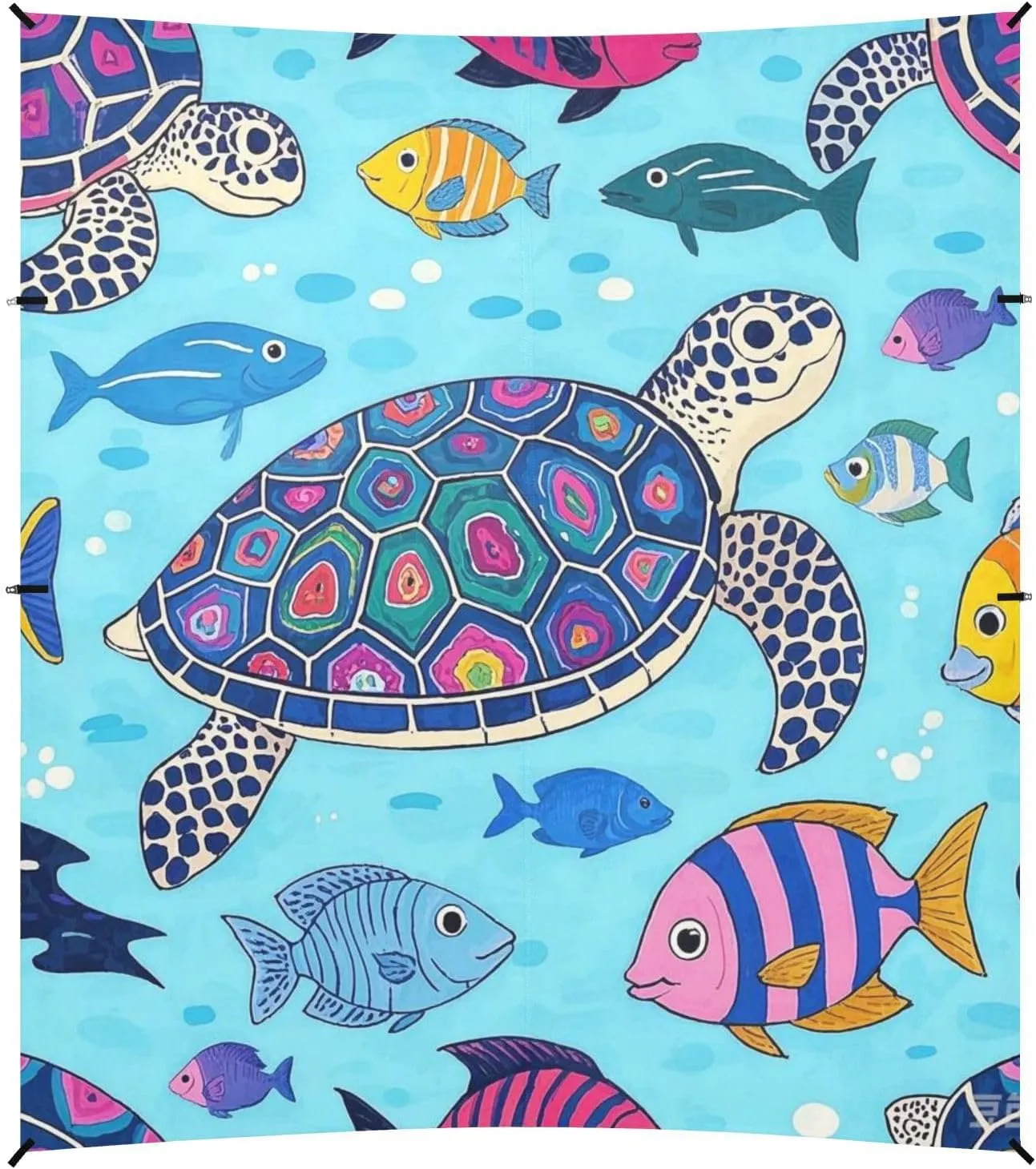 Ocean Sea Turtle Fish Blue Foldable Beach Cabana UPF50  Waterproof Sun Shelter with Sandbags, Sand Shovel, Poles for Family Trips, Picnics & Camping