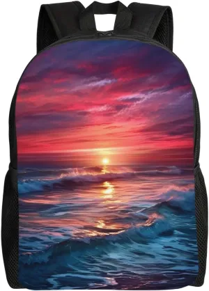 Ocean Tide At Warm Twilight Travel Backpack Waterproof Lightweight Casual Daypack Classic Cute Laptop Bag For Women Men