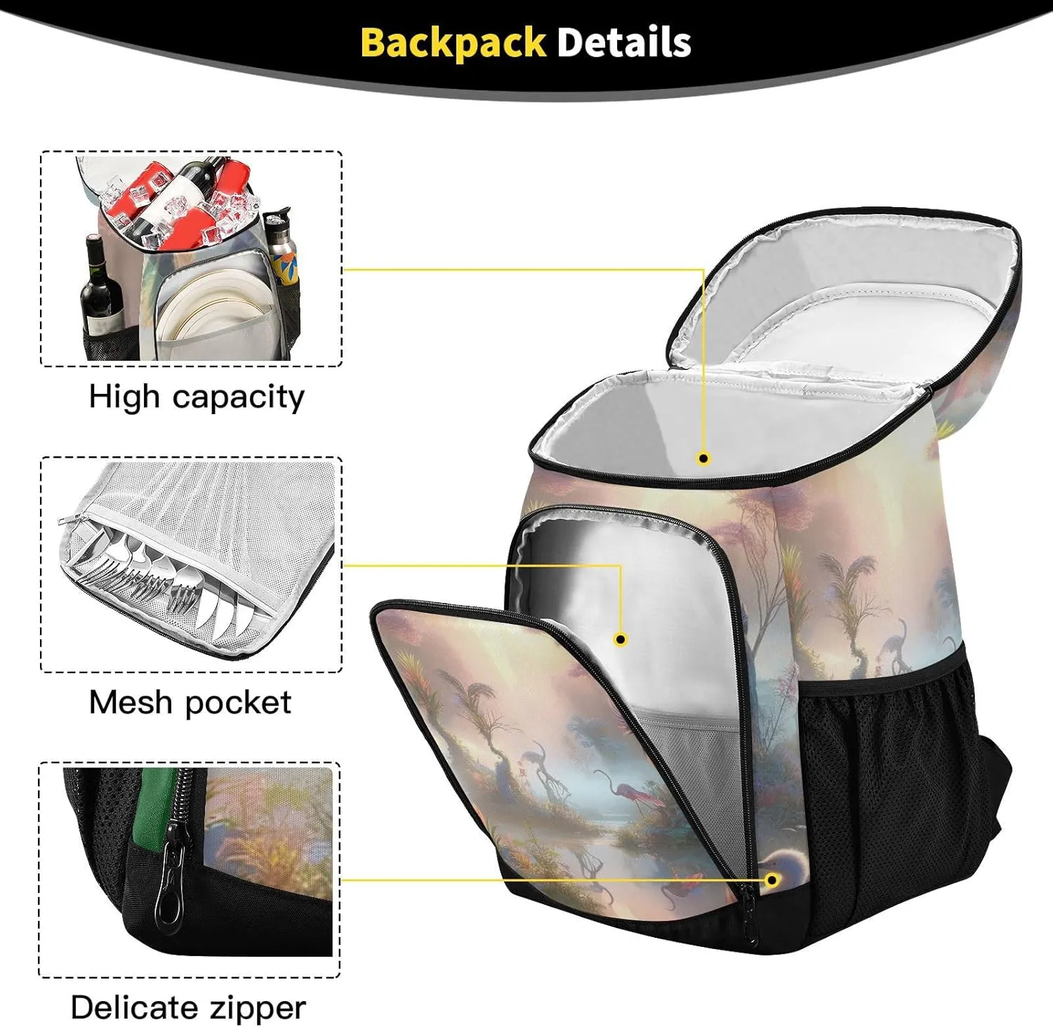 ODAWA Cooler Backpack Waterproof Beach Cooler Bag Lakeside Scenery Lunch Backpack Lightweight Camping Bags