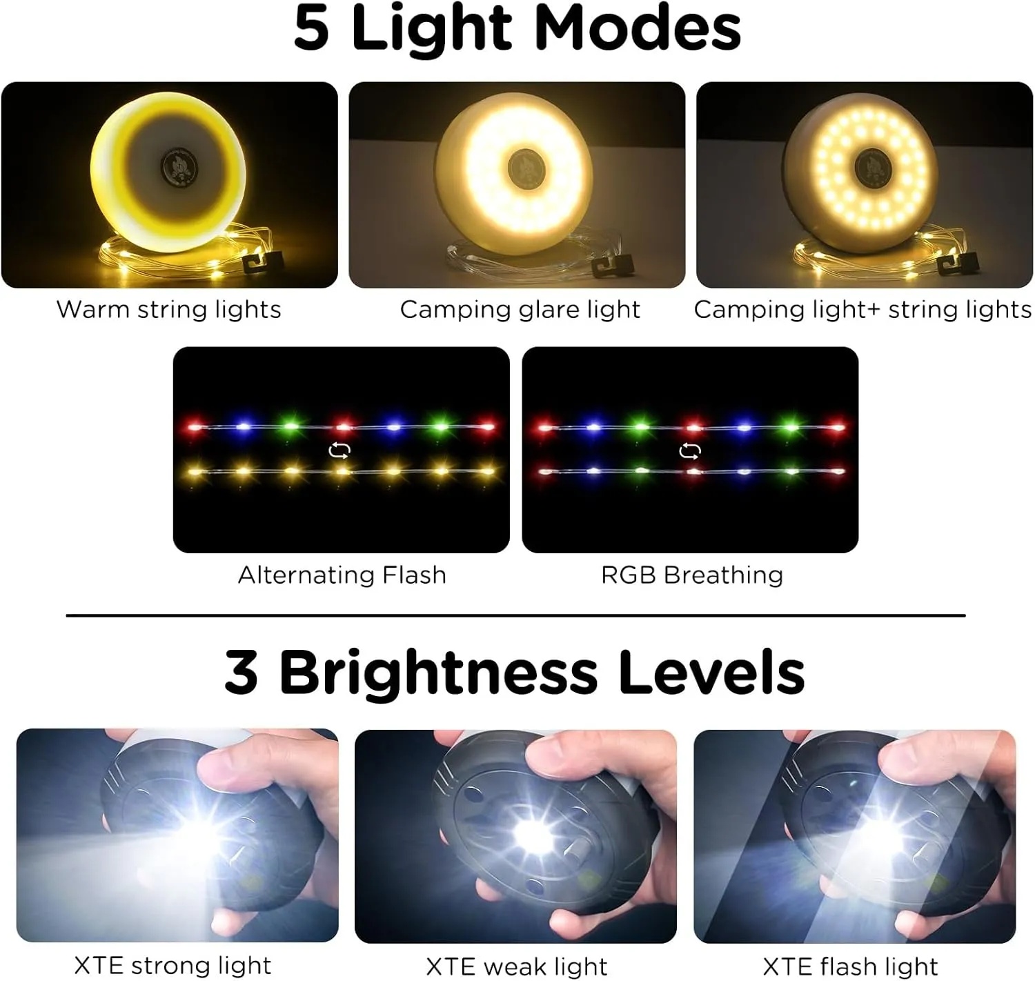 OGERY Camping String Lights, 4 in 1 Quick Storage 32.8FT Rechargeable Tent Lights String with 8 Lighting Modes, Hanging Waterproof Portable LED Lamp for Outdoor Patio Awning Garden Party Essentials