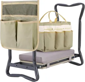 Ohuhu Upgraded Garden Kneeler and Seat 2-in-1 Foldable Gardening Stool with Detachable Soft Kneeling Pad, Garden Bench Heavy Duty with Large Tools Bag and Pouch, Gifts for Fathers Day Gardener