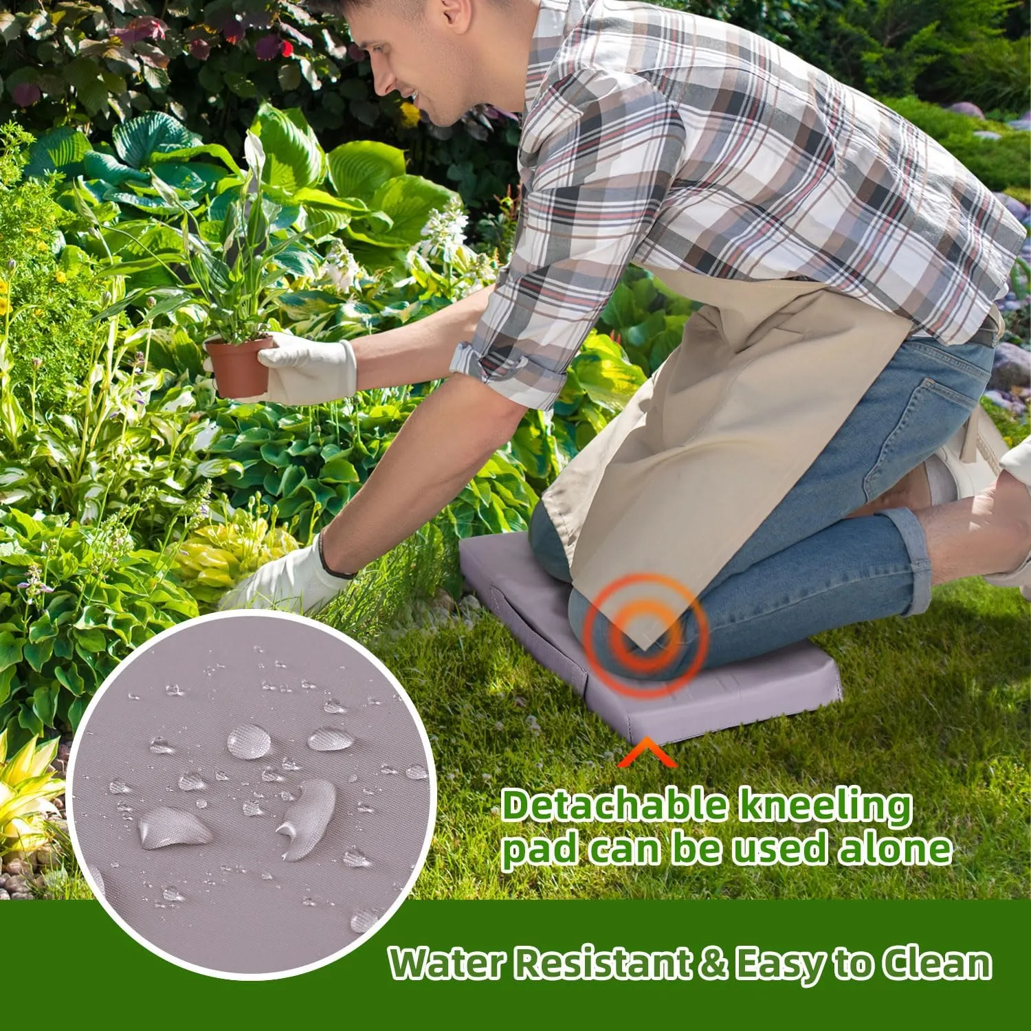 Ohuhu Upgraded Garden Kneeler and Seat 2-in-1 Foldable Gardening Stool with Detachable Soft Kneeling Pad, Garden Bench Heavy Duty with Large Tools Bag and Pouch, Gifts for Fathers Day Gardener