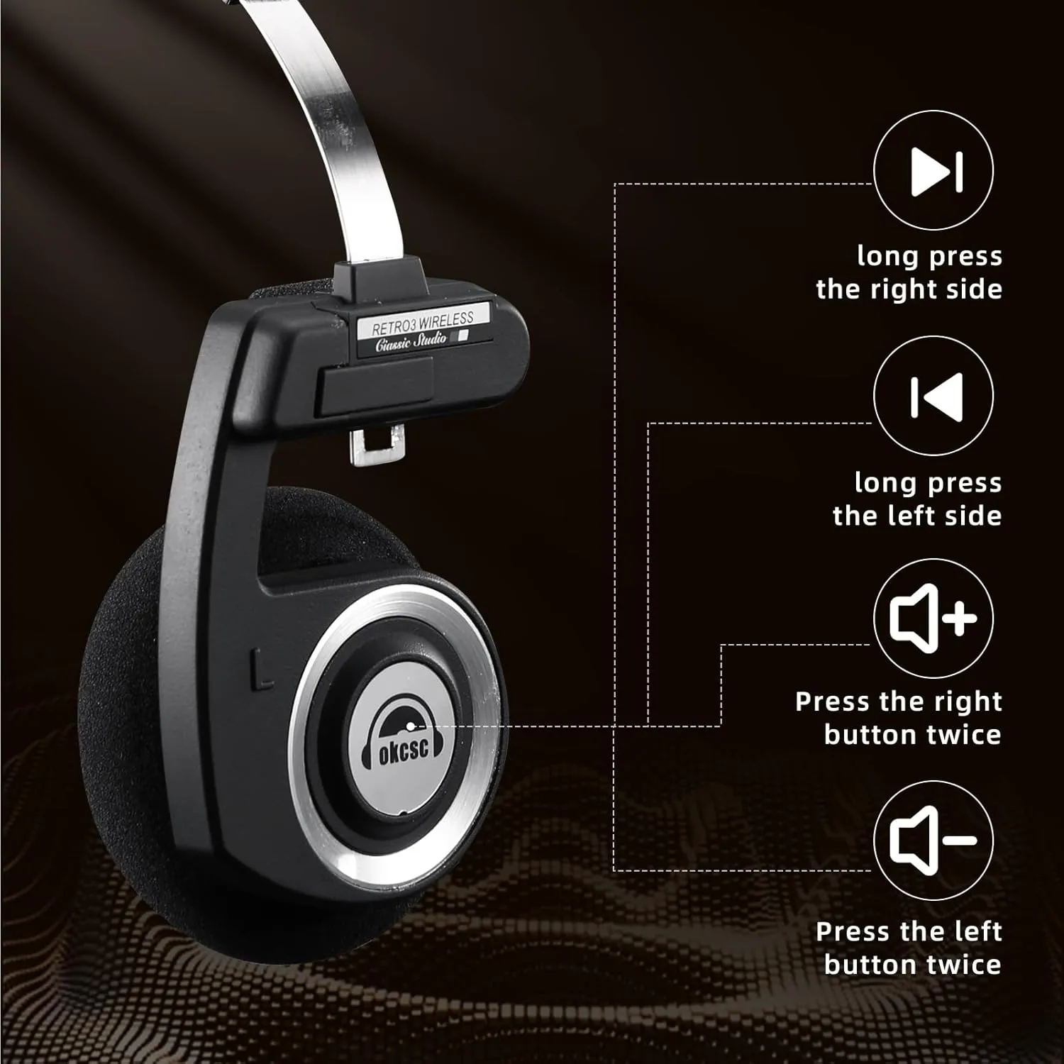 okcsc Classic Portable Headphones, Retro Style, Bluetooth Wireless Retro Headphones,Ultra Lightweight/All Day Playtime/Bullt-in Mic/40mm Class Composite Film/BT 5.3 & Wired Two Connection Modes Green
