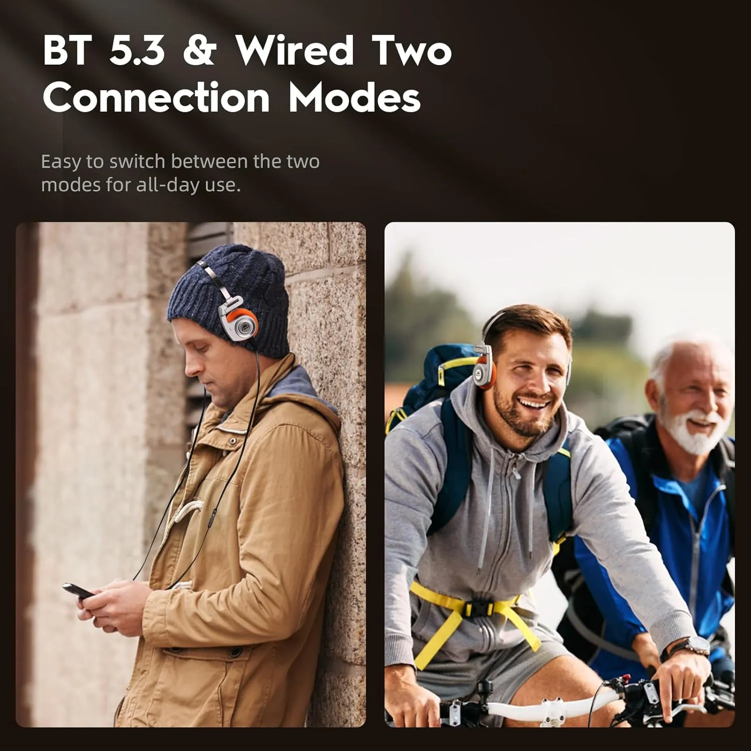 okcsc Classic Portable Headphones, Retro Style, Bluetooth Wireless Retro Headphones,Ultra Lightweight/All Day Playtime/Bullt-in Mic/40mm Class Composite Film/BT 5.3 & Wired Two Connection Modes Green