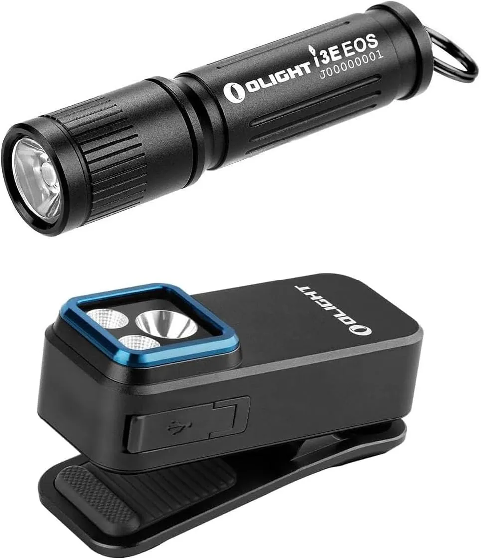 OLIGHT i3E EOS PMMA TIR Lens AAA EDC Flashlight Bundle with Oclip Pro Flash Light Clip-on Light