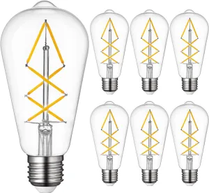 OMED Dimmable E26 LED Edison Bulb 60 watt, Clear Glass 2700k Soft White Vintage Light Bulbs, Cross LED Filament Retro Edison Bulbs for Ceiling Fan, Porch,Bathroom, Farmhouse Light Bulbs 6 Pack