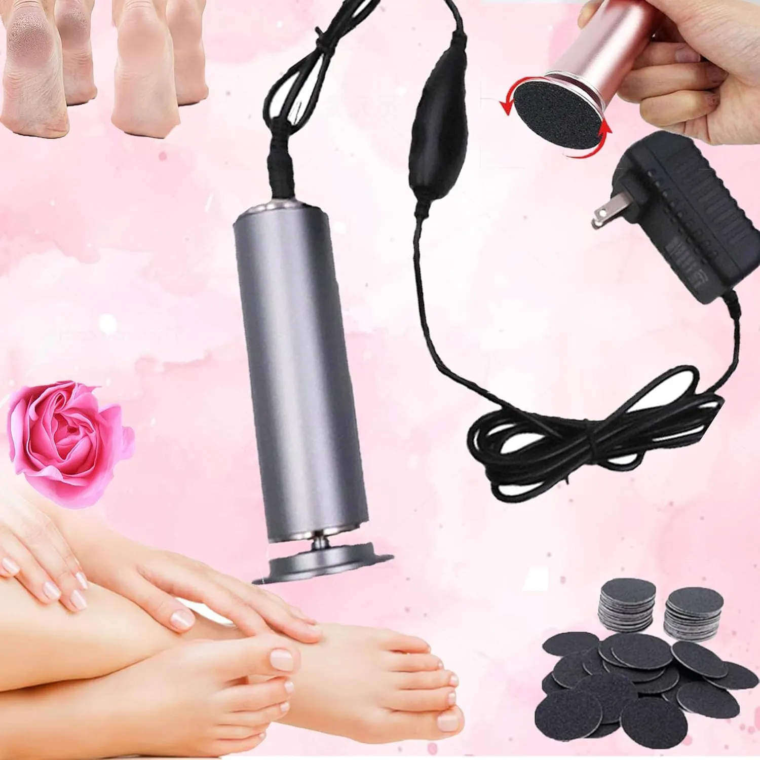Omi Electric Foot Callus Remover, Omicove Pain-Free Electric Callus Remover with 60pcs Sanding Discs, Professional Adjustable Speed Electric Foot Sander for Dead Dry Crack Calluses (Silver)