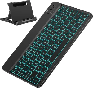 OMOTON Bluetooth Keyboard for Tablet/Android/Windows/iOS, with 7 Colors Backlight Rechargeable Wireless Keyboard Compatible with Galaxy Tab A9 /A9  Plus/S9/S9 Plus/S9 FE, Black