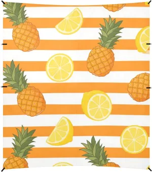 Orange White Stripe Summer Fruit Beach Tent UPF50 Easy Setup Outdoor Sun Shade with Sand Shovel, Sandbags for Camping Trips, Fishing, Backyard Fun or Picnics