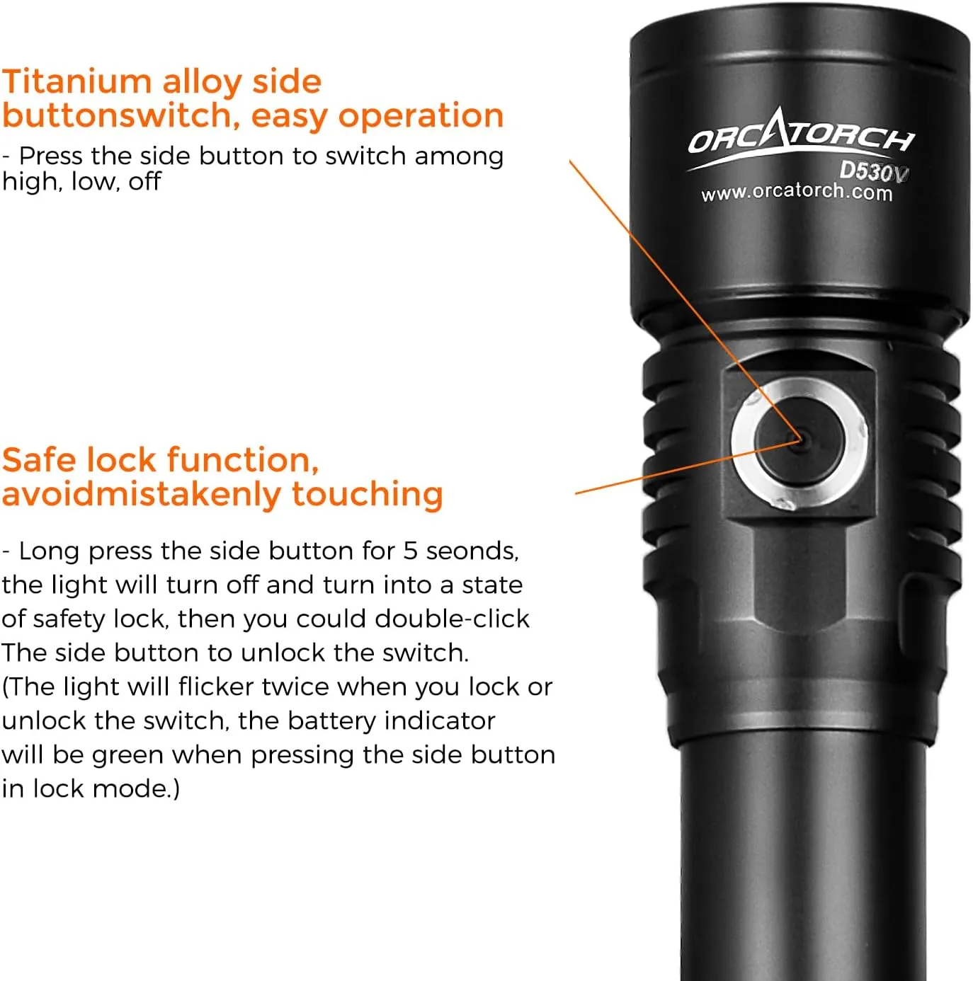ORCATORCH D530V Red LED Dive Light 160 Lumen Scuba Diving Video Light 120 Degrees Wide Beam Angle, Underwater 150 Meters Diving Photography Light with Safety Lock Function and Battery Power Indicator