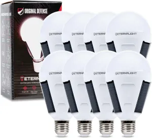 Original Defense EternaLight Rechargeable LED Bulbs (8 Count) - Emergency Light Bulbs with Battery Backup for Power Outages, Home, Camping, and Outdoor Activities - Solar Powered