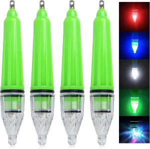 OROOTL LED Underwater Fishing Light, 4 Pack Deep Drop Fishing Lights Waterproof Fish Night Light Attractive Flashing Green White Red Blue Bait Lure Lamp Accessories
