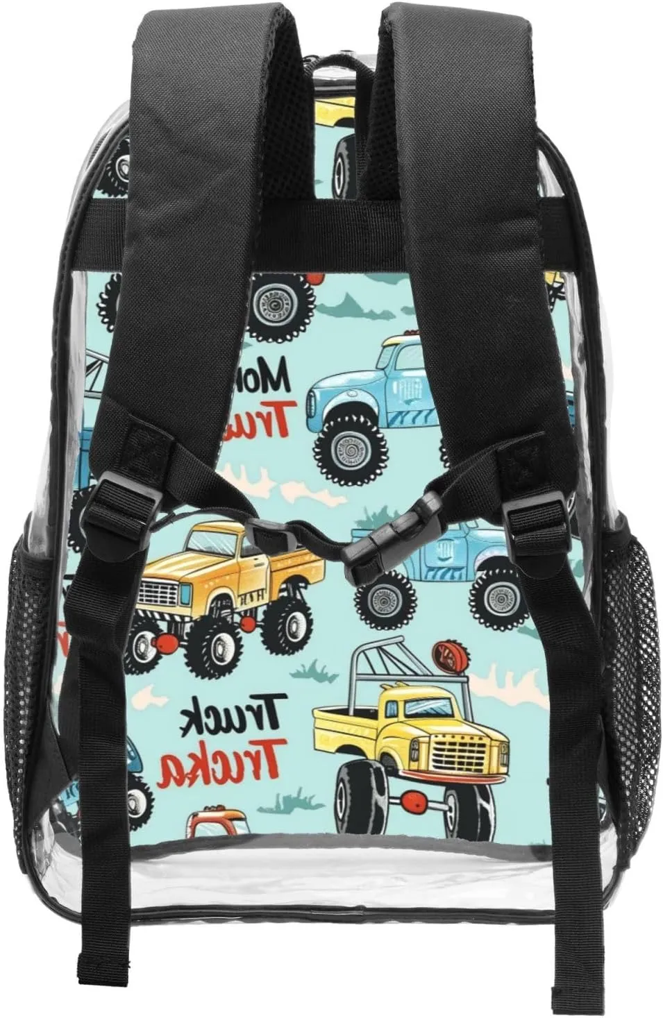 OSAM SPACE Trucks Cartoon Clear Backpack for Stadium Events Heavy Duty PVC Transparent Backpack See Through Bag Large Capacity Clear Backpacks for Women Men (16Inch)