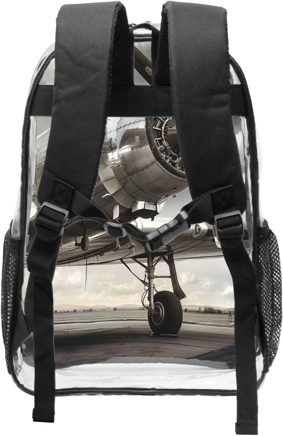 OSAM SPACE Vintage Airplane Clear Backpack for Stadium Events Heavy Duty PVC Transparent Backpack See Through Bag Large Capacity Clear Backpacks for Women Men (16Inch)