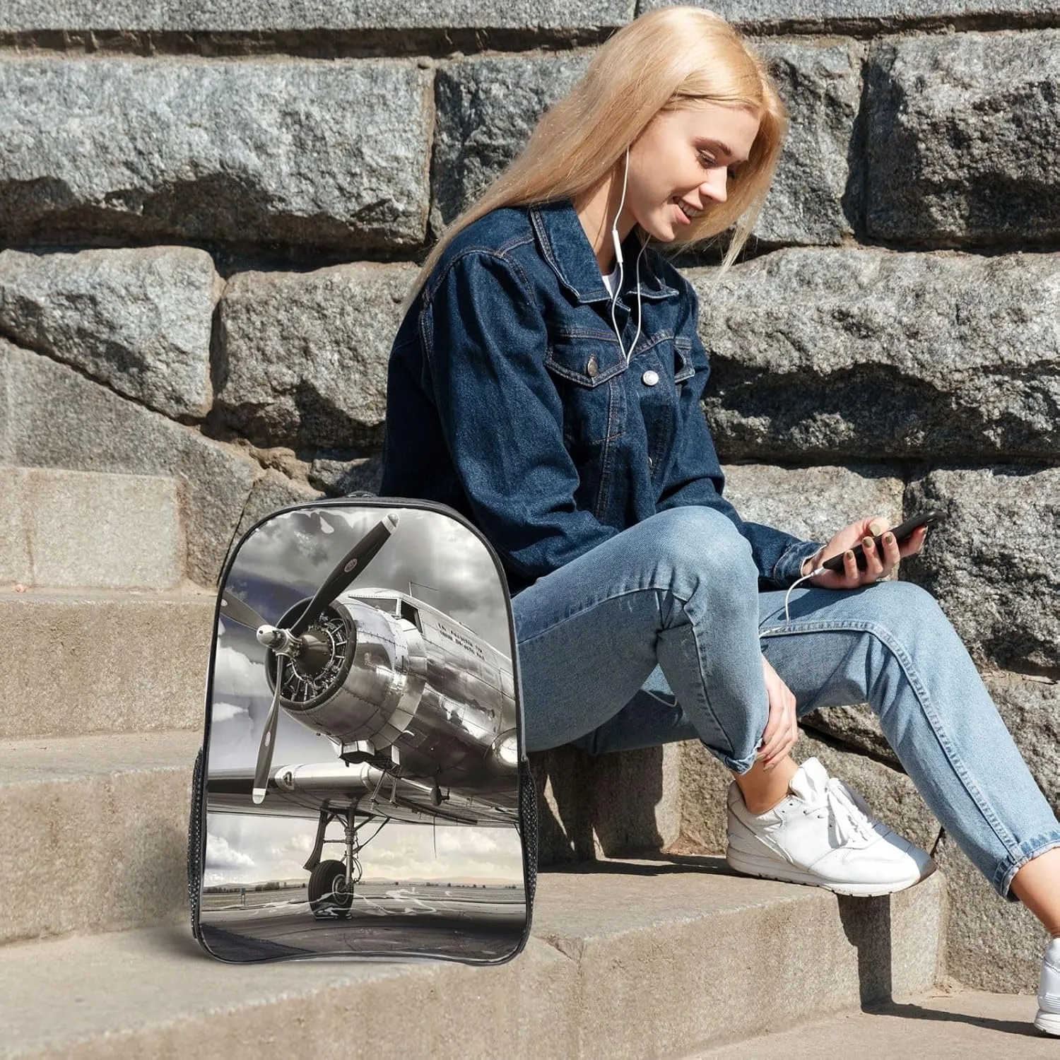 OSAM SPACE Vintage Airplane Clear Backpack for Stadium Events Heavy Duty PVC Transparent Backpack See Through Bag Large Capacity Clear Backpacks for Women Men (16Inch)