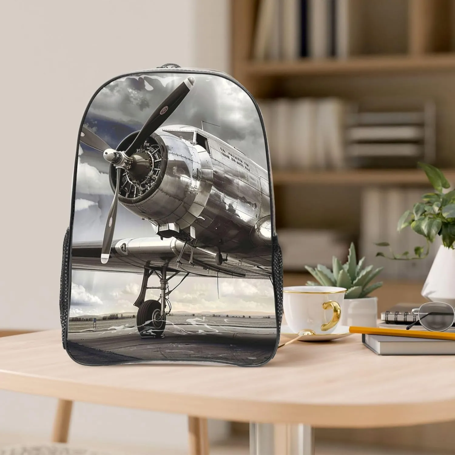 OSAM SPACE Vintage Airplane Clear Backpack for Stadium Events Heavy Duty PVC Transparent Backpack See Through Bag Large Capacity Clear Backpacks for Women Men (16Inch)
