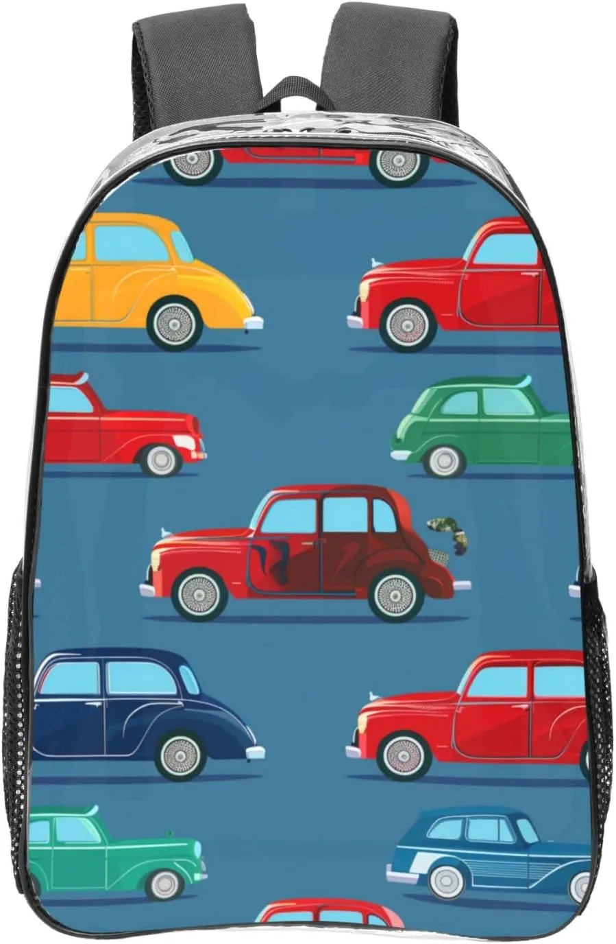 OSAM SPACE Vintage Cars Clear Backpack for Stadium Events Heavy Duty PVC Transparent Backpack See Through Bag Large Capacity Clear Backpacks for Women Men (16Inch)