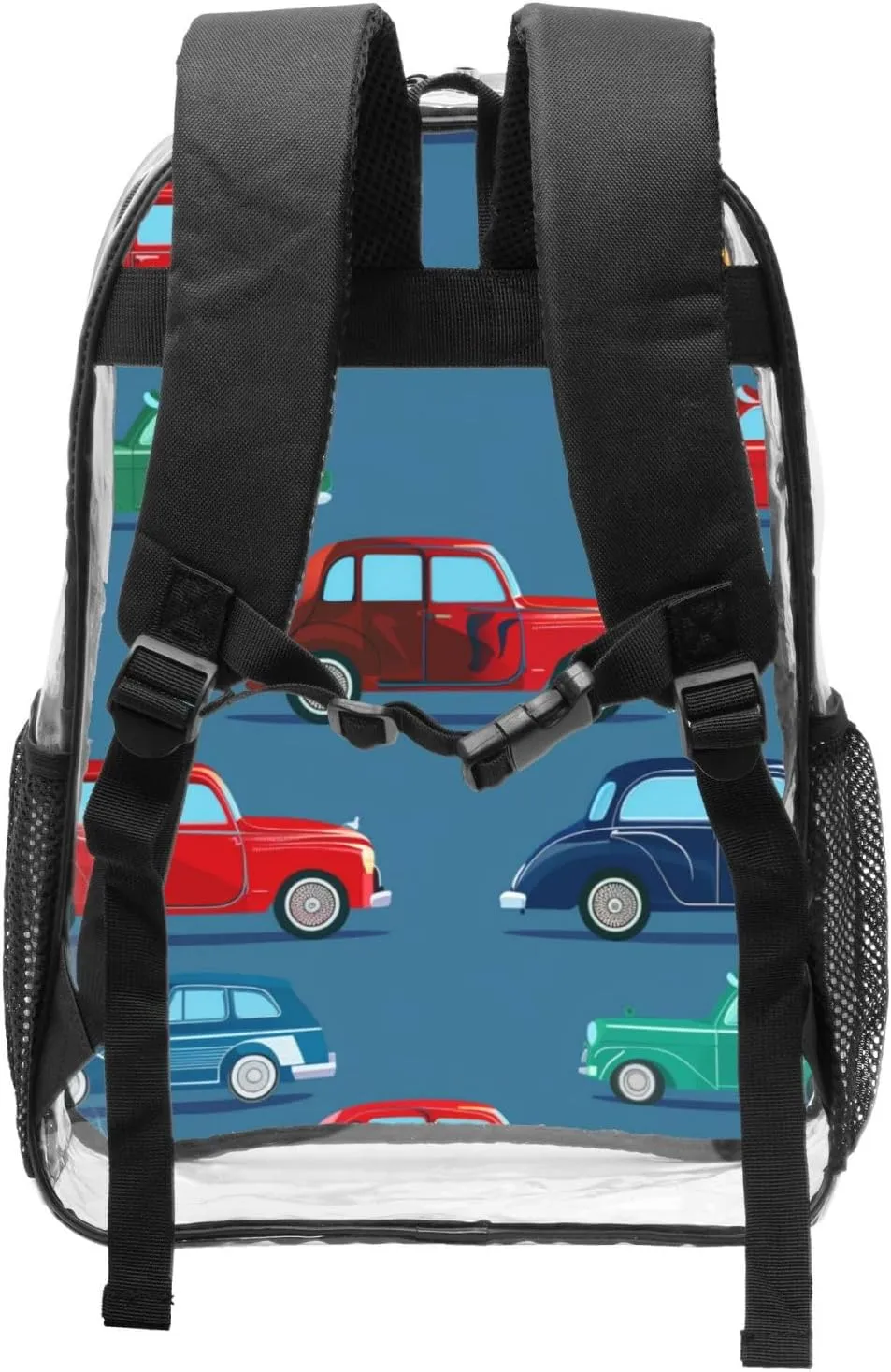 OSAM SPACE Vintage Cars Clear Backpack for Stadium Events Heavy Duty PVC Transparent Backpack See Through Bag Large Capacity Clear Backpacks for Women Men (16Inch)