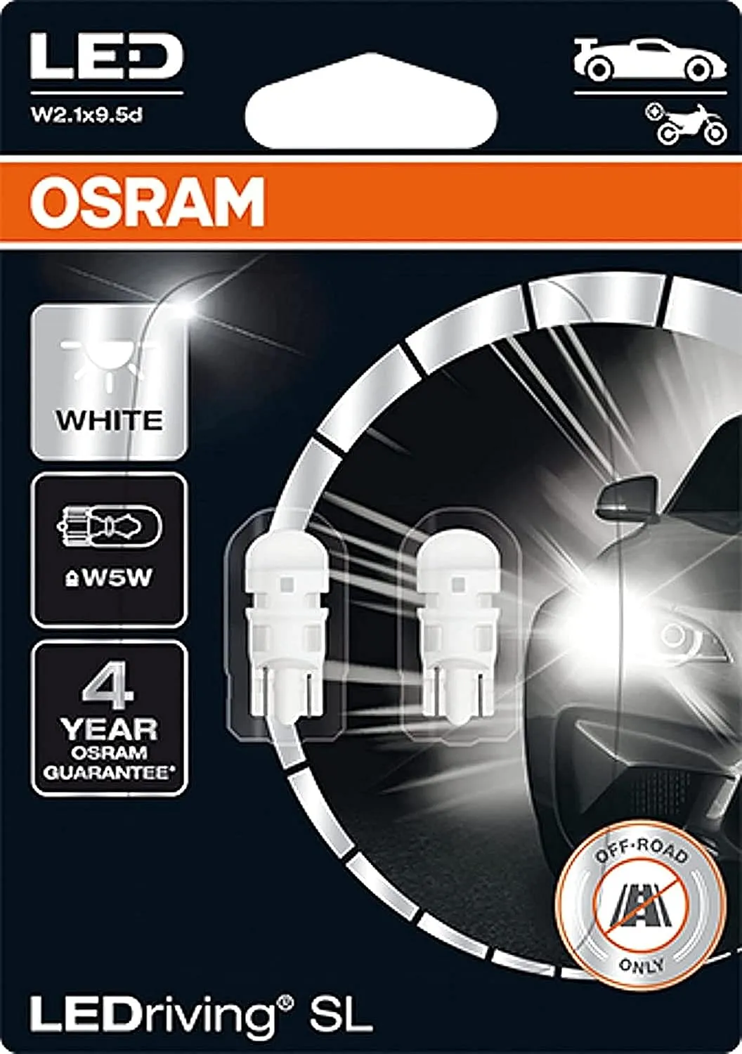 OSRAM LEDriving SL, ≜ W5W, White 6000K, Blister (2 lamps), LED Retrofit, offroad use only, H1