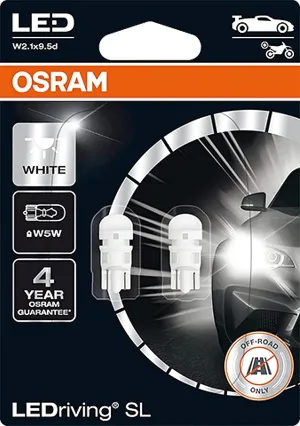 OSRAM LEDriving SL, ≜ W5W, White 6000K, Blister (2 lamps), LED Retrofit, offroad use only, H1
