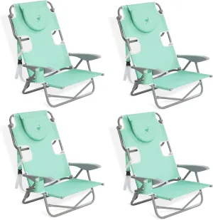 Ostrich Lightweight Portable Outdoor On Your Back Folding Chair for Relaxing with 5 Seat Adjustment Backpack Straps and Cup Holder, Teal (4 Pack)