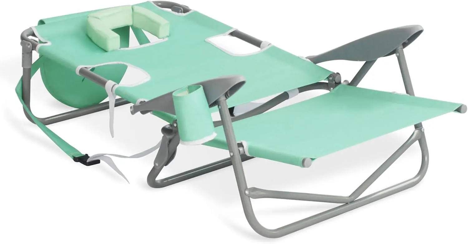 Ostrich Lightweight Portable Outdoor On Your Back Folding Chair for Relaxing with 5 Seat Adjustment Backpack Straps and Cup Holder, Teal (4 Pack)