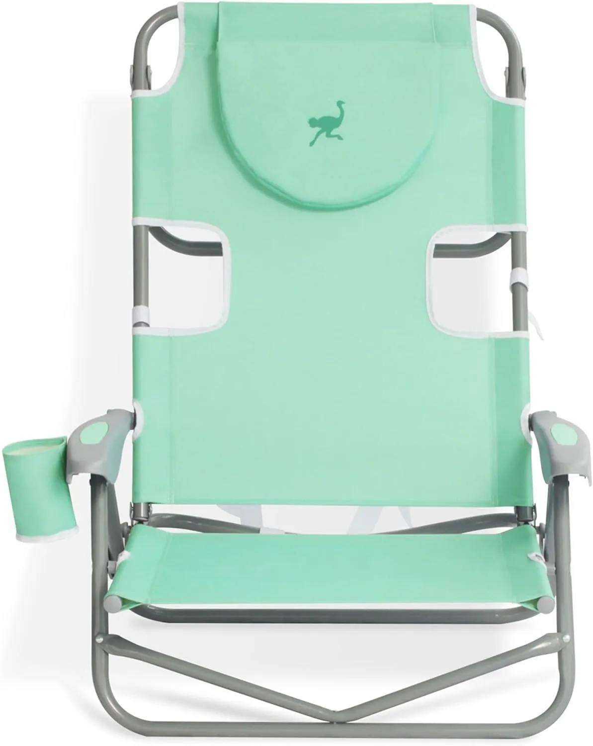 Ostrich Lightweight Portable Outdoor On Your Back Folding Chair for Relaxing with 5 Seat Adjustment Backpack Straps and Cup Holder, Teal (4 Pack)