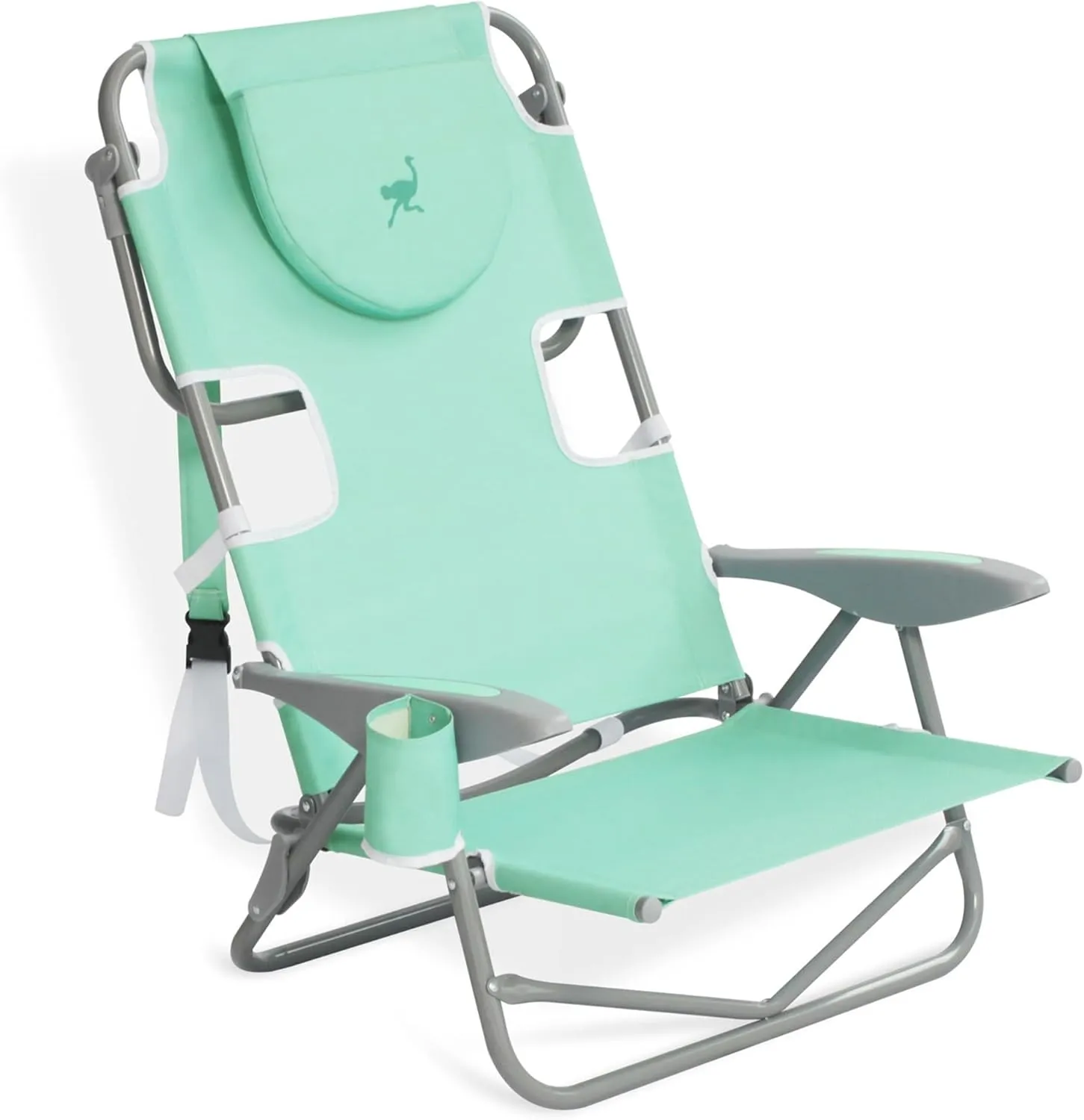 Ostrich Lightweight Portable Outdoor On Your Back Folding Chair for Relaxing with 5 Seat Adjustment Backpack Straps and Cup Holder, Teal (4 Pack)