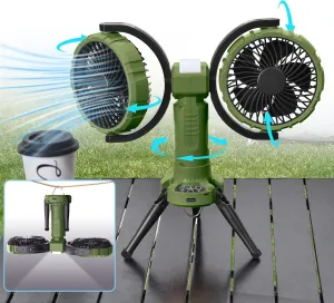 Outdoor Camping Fan With Light - Oscillating 10000mAh Battery Powered Fan For Camping With Hanging Hook For Beach Travel Picnic Fishing Outdoor- Green